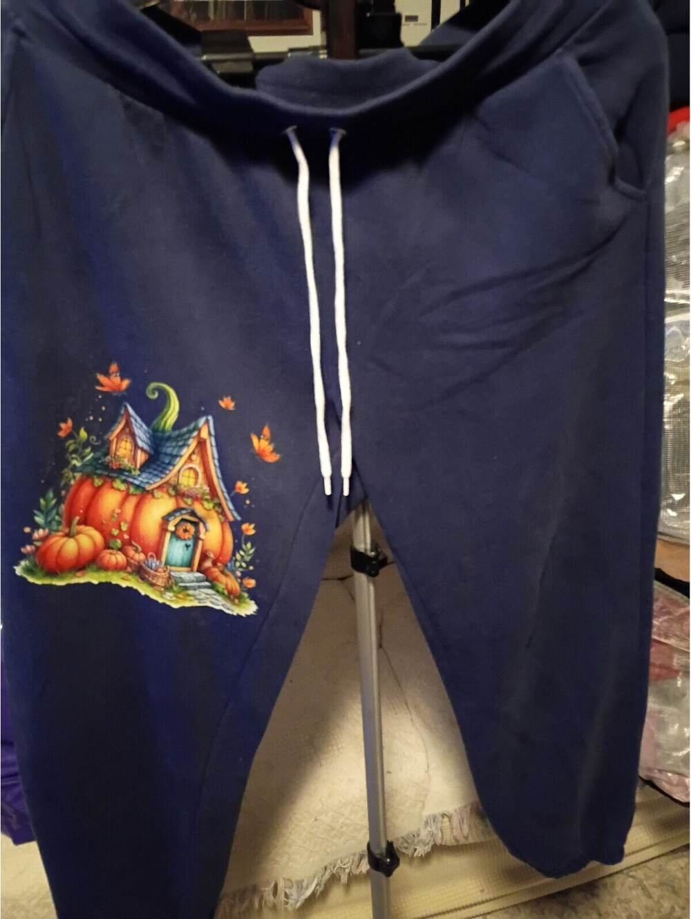 Wild Fable Navy Blue Sweatpants with Pumpkin House Design